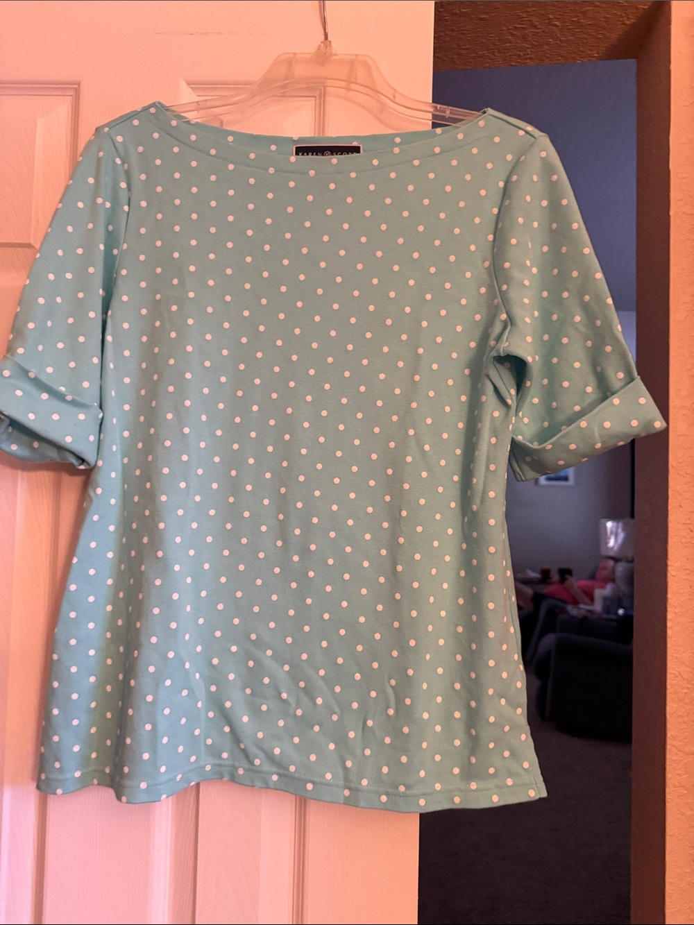 Karen Scott Mint Green Polka Dot Short Sleeve Top